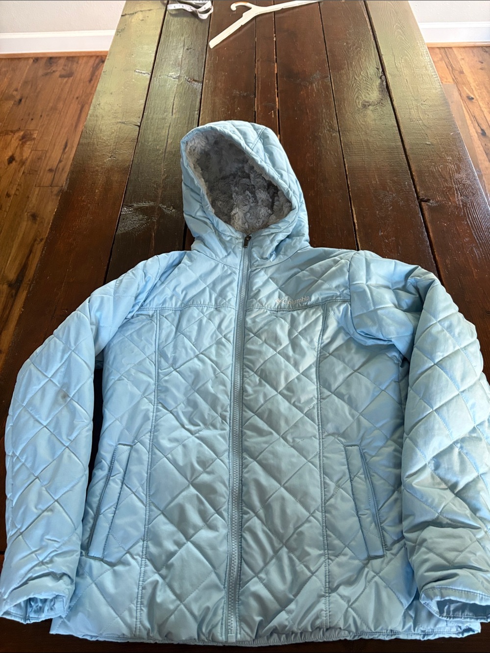 Columbia Light Blue Quilted Hooded Puffer Jacket